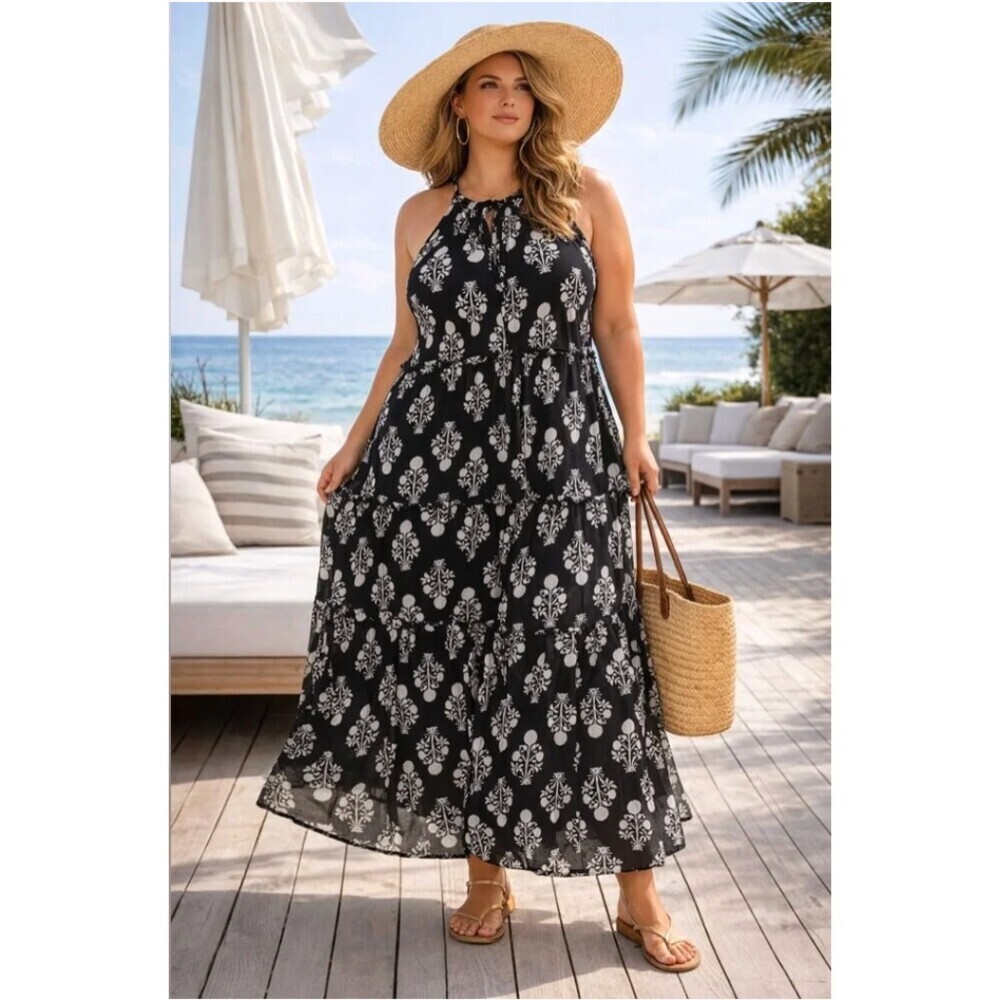 Caroline Constas Sutton Tent Maxi Dress Black White Pattern Size Large